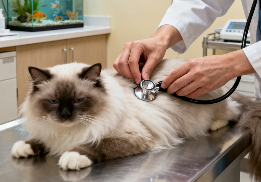 tips for new cat owners: Cat getting a checkup with a vet